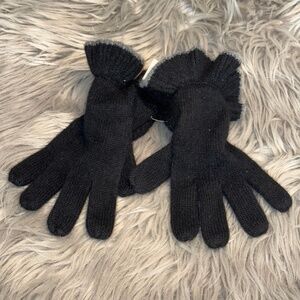 NWT Vintage Neiman Marcus 100% Cashmere Ruffle Hem Black Gloves O/S